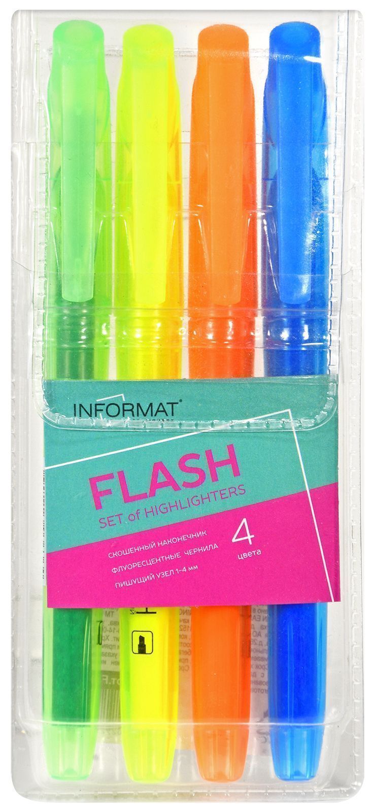 Текстовыделитель (набор 4цв.) INFORMAT FLASH 1-4 мм скошенный