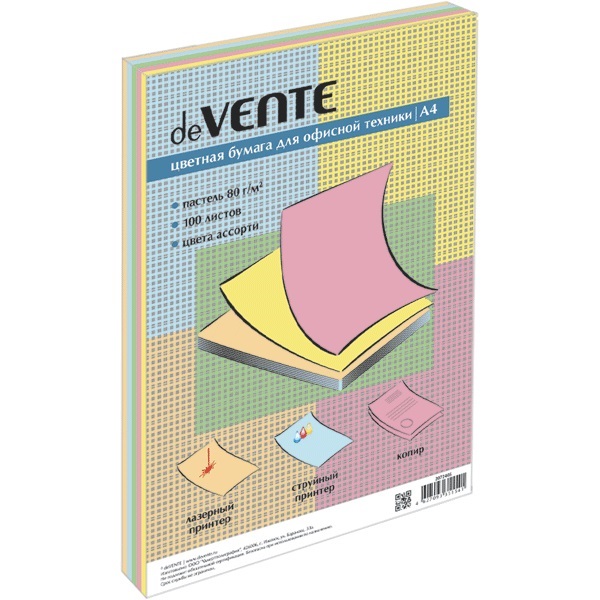 Бумага А4 цветная deVente 100л. 5цв. пастель