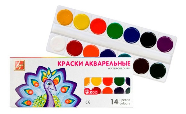 Краски акварель 14цв. ЛУЧ "ZOO" с/к карт.