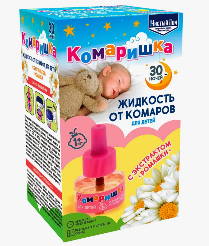 Жидкость от комаров Чистый дом 30мл. 30ночей Комаришка 02-114 (80)