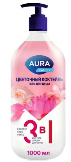 Гель для душа AURA Family 1л. 3в1 Цветочный коктейль