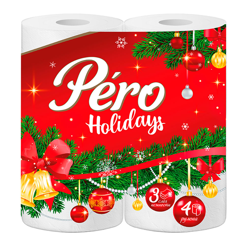 Туалетная бумага PERO Holidays 3сл. 4рул. Белая (12)