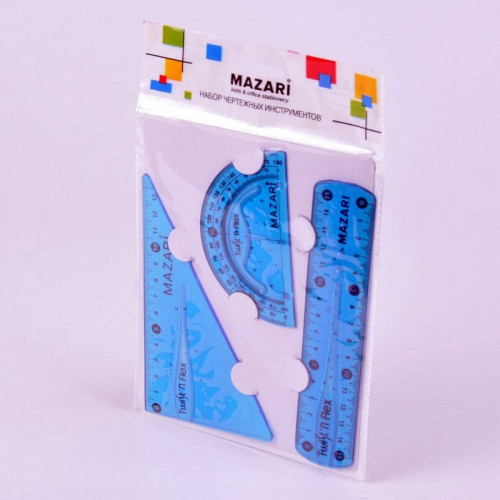 Набор чертежный 3пр. Mazari (линейка 15см, угольник, транс.) (36)