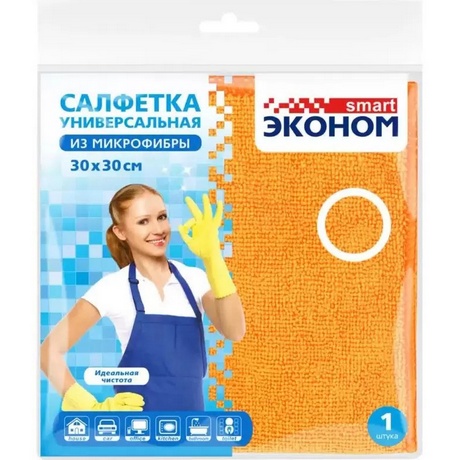 Салфетка микрофибра Смарт 30*30см. 1шт. д/стекол и зеркал