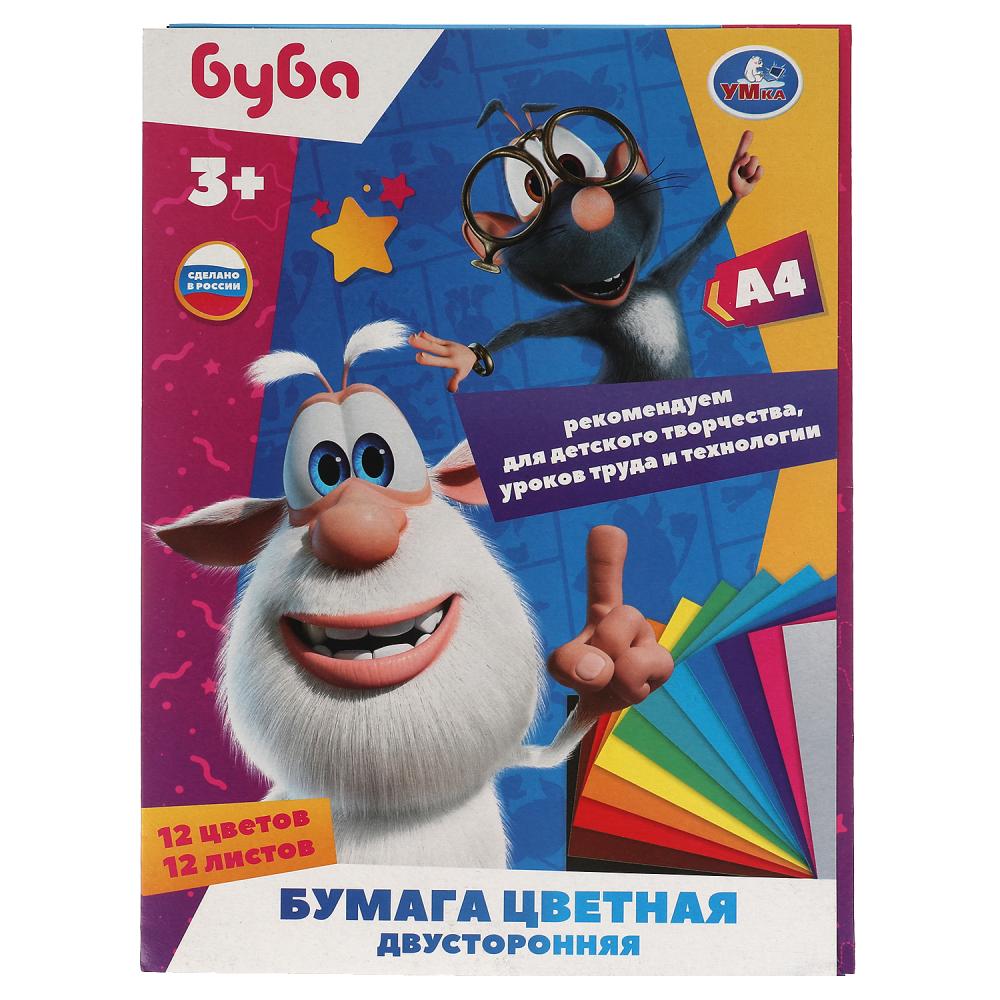 Набор цв. бумаги 12л. 12цв. А4 Умка двустор. офсет. Буба