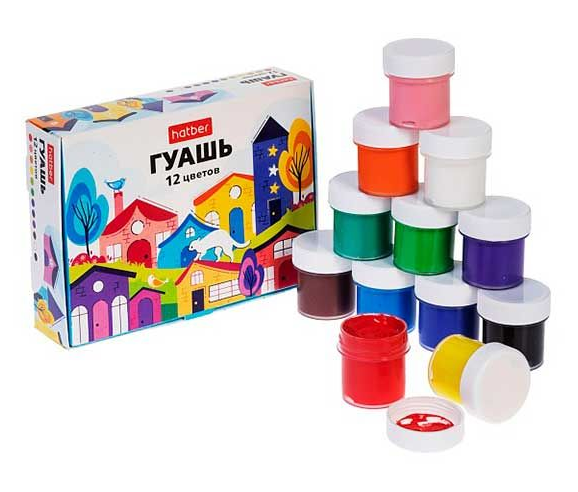 Гуашь 12цв. Hatber 10мл. Домики (24)