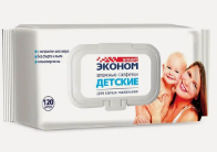 Салфетки влажные ЭКОНОМ 120шт детские Клапан