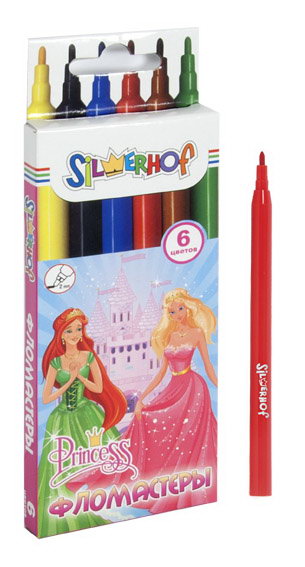 Фломастеры 6цв. Silwerhof PRINCESS вентилир.колпачок полипропил.корпус, карт.европодвес